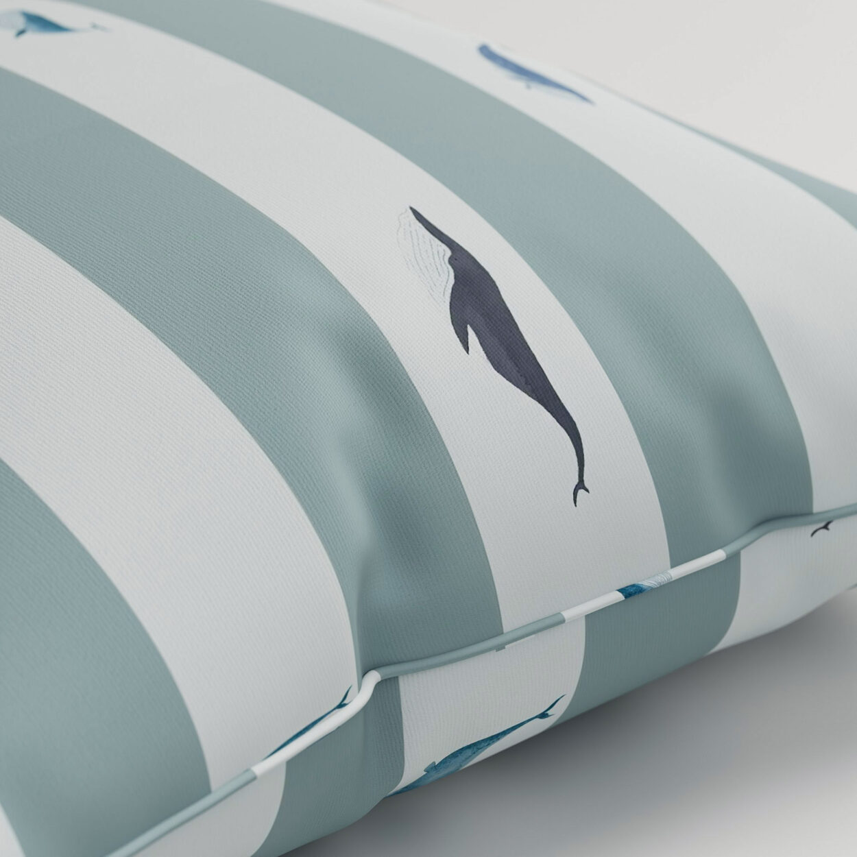 Sophie Allport Whale Stripe Deep Duckegg Cushion - Image 2