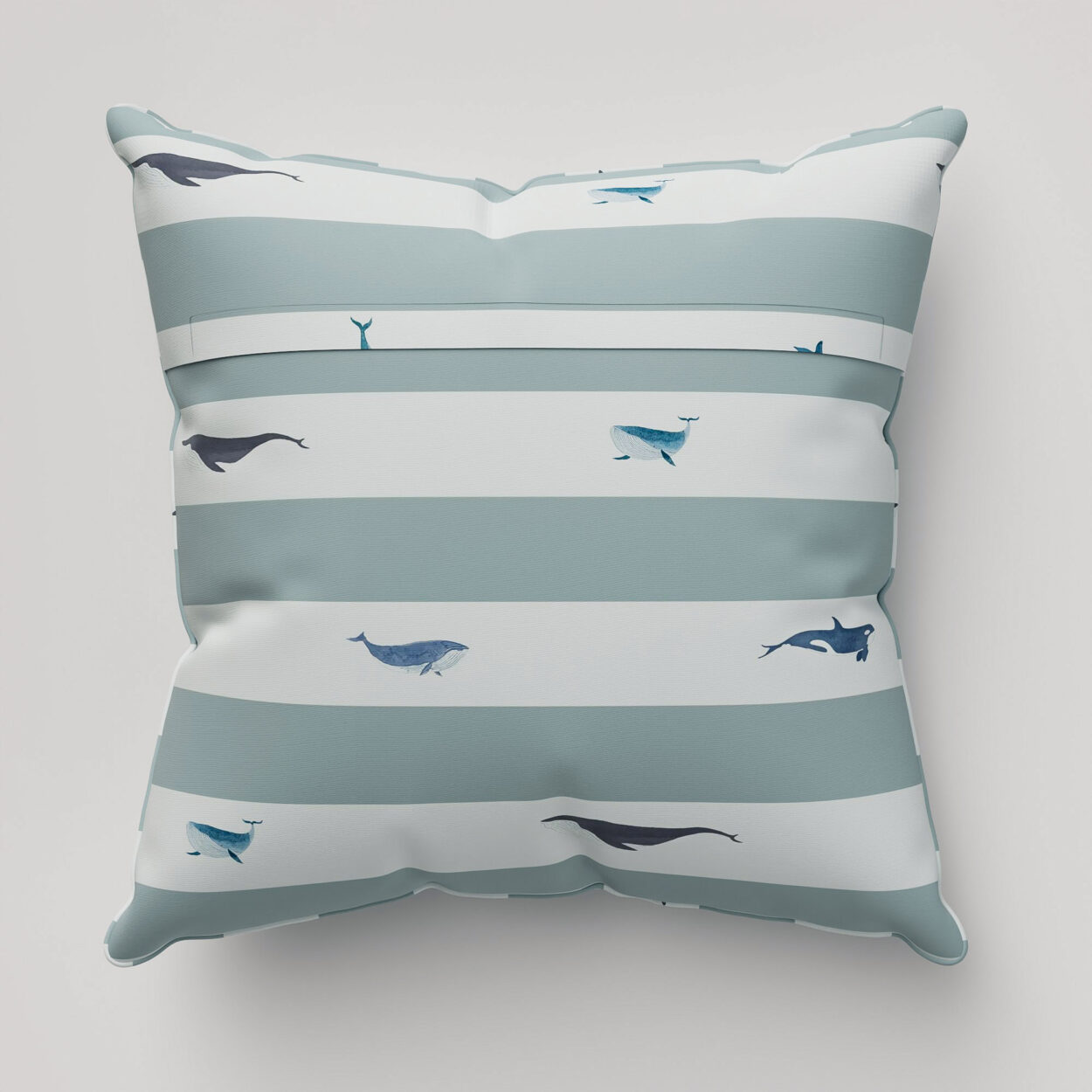 Sophie Allport Whale Stripe Deep Duckegg Cushion - Image 4